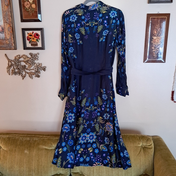 Boden Kate Satin Shirt Dress Navy Floral - Picture 9 of 11